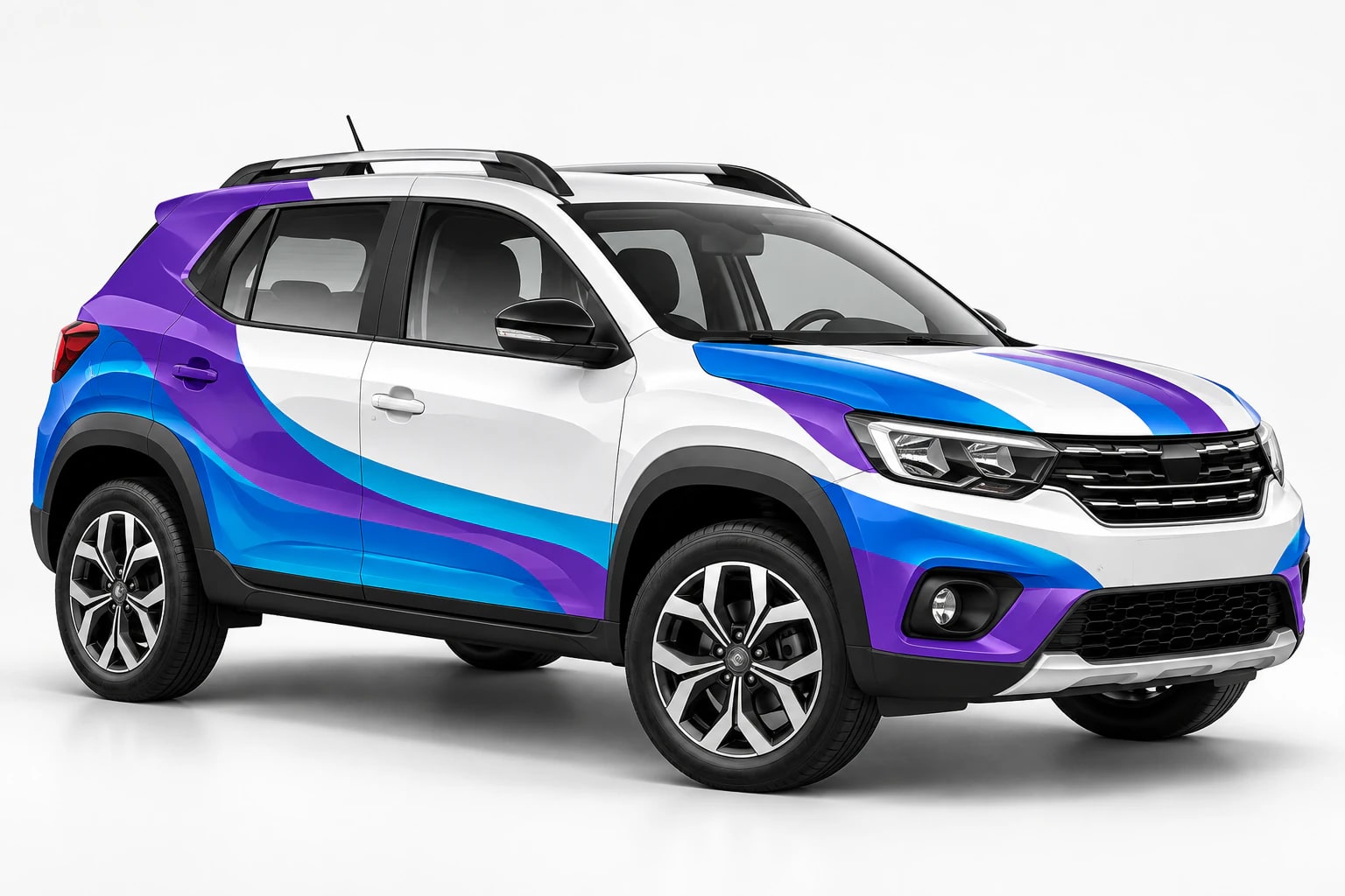 Carro plotado com vinil adesivo azul e roxo